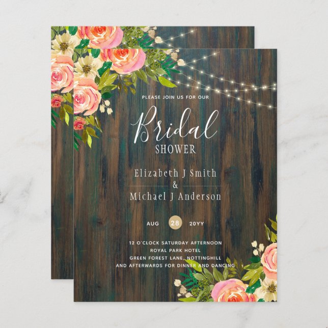 LeahG Rustic Wood Peach Coral Floral Wedding (Front/Back)