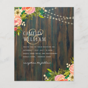 LeahG Rustic Wood Peach Coral Floral Wedding Flyer