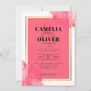 LeahG Salmon PINK GOLD WEDDING Alcohol Ink Invitation