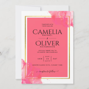 LeahG Salmon PINK GOLD WEDDING Alcohol Ink Invitation