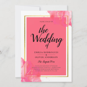 LeahG Salmon PINK GOLD WEDDING Alcohol Ink Invitation