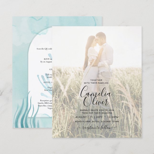 LeahG Sea Glass Ocean Coral Turquoise Blue INVITE (Front/Back)