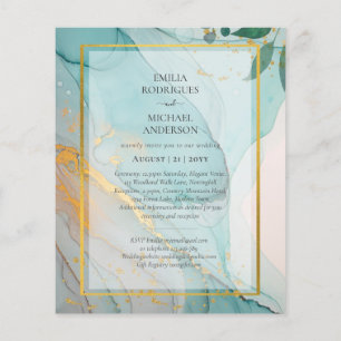 LeahG Sea Glass Teal Gold INK Wedding INVITE Flyer