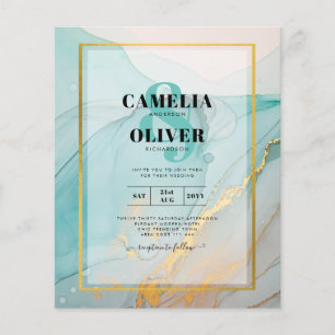 LeahG Sea Glass Teal Gold INK Wedding INVITE Flyer