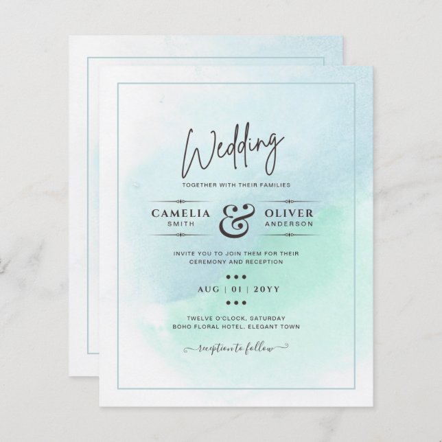 LeahG Sea Glass Turquoise Teal Blue Wedding INVITE (Front/Back)