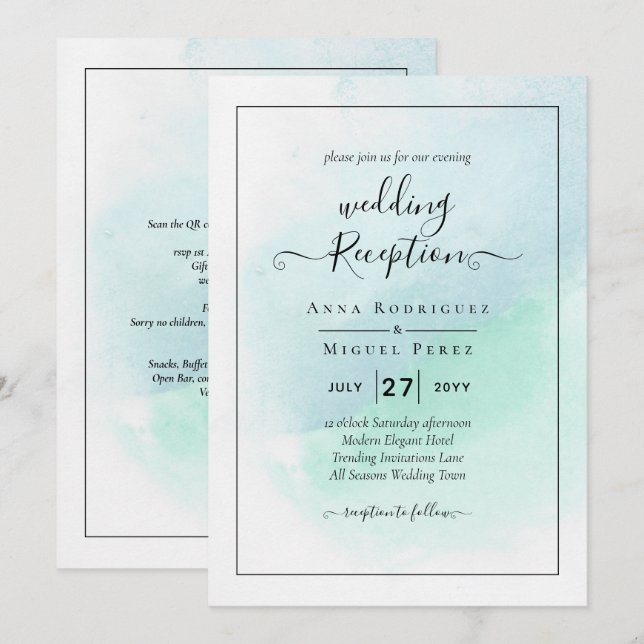 LeahG Sea Glass Turquoise Teal Blue Wedding INVITE (Front/Back)