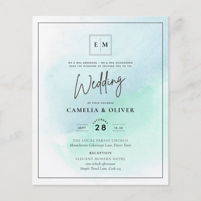 LeahG Sea Glass Turquoise Teal Blue Wedding INVITE Flyer (Front)
