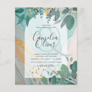LeahG Seaglass Ink Teal Gold Greenery Wedding Inv Flyer