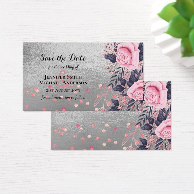 LeahG Silver Navy Rosegold PInk Floral Wedding (Desk)
