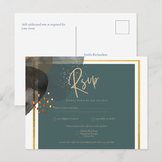 Leahg TEAL EARTH TONES WEDDING INVITE QR Code Postcard (Front/Back)