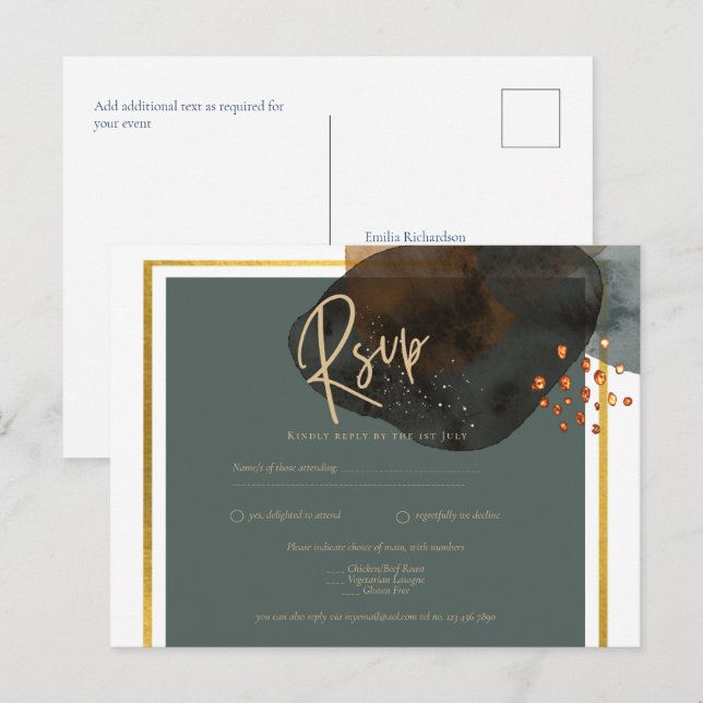 Leahg TEAL EARTH TONES WEDDING INVITE QR Code Postcard (Front/Back)