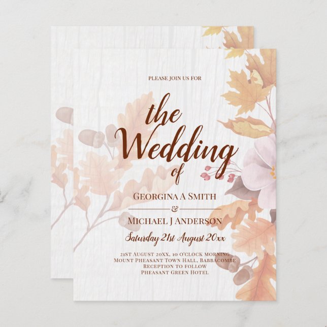 LeahG Terracotta Fall Leaves Wedding Invite (Front/Back)
