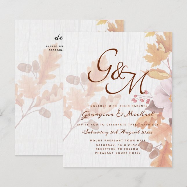 LeahG Terracotta Fall Leaves Wedding Invite (Front/Back)