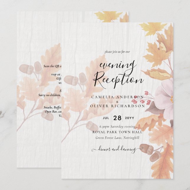 LeahG Terracotta Fall Leaves Wedding Invite (Front/Back)