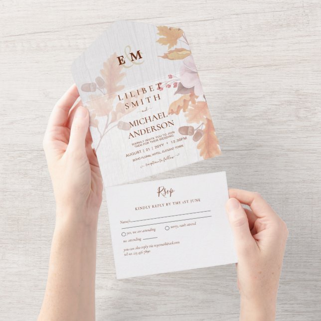 LeahG Terracotta Fall Leaves Wedding Invite (Tearaway)
