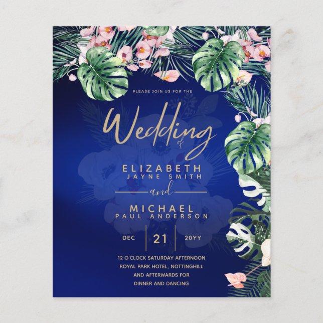 LeahG Tropical Blue Green Pink Floral Wedding Flyer (Front)