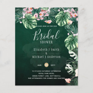 LeahG Tropical Green Pink Floral Leaf Wedding Flyer