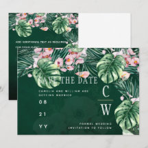 LeahG Tropical Green Pink Floral Leaf Wedding