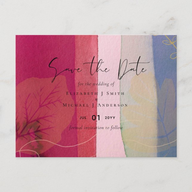 LeahG Watercolor Purple Blue Wedding Save Dates Postcard (Front)