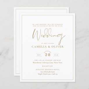 LeahG White Gold Classic Typography Wedding Invite