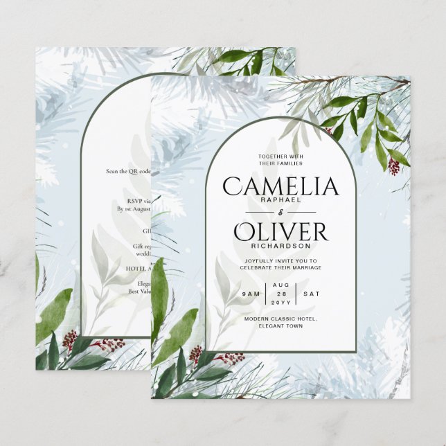 LeahG Winter Wedding Aqua Blue Green INVITE (Front/Back)