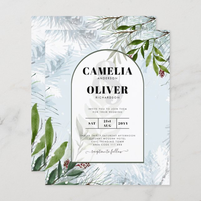 LeahG Winter Wedding Aqua Blue Green INVITE (Front/Back)
