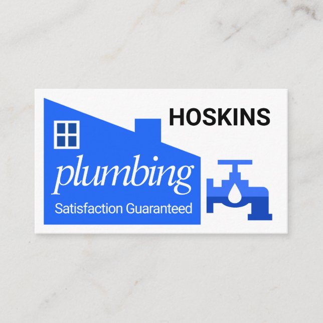 Leaking Faucet Blue Home Building Plumbing Business Card (Front)