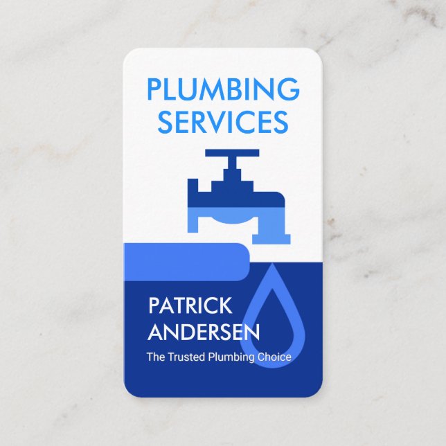 Leaking Faucet Blue Plumbing Tab Layers Business Card (Front)