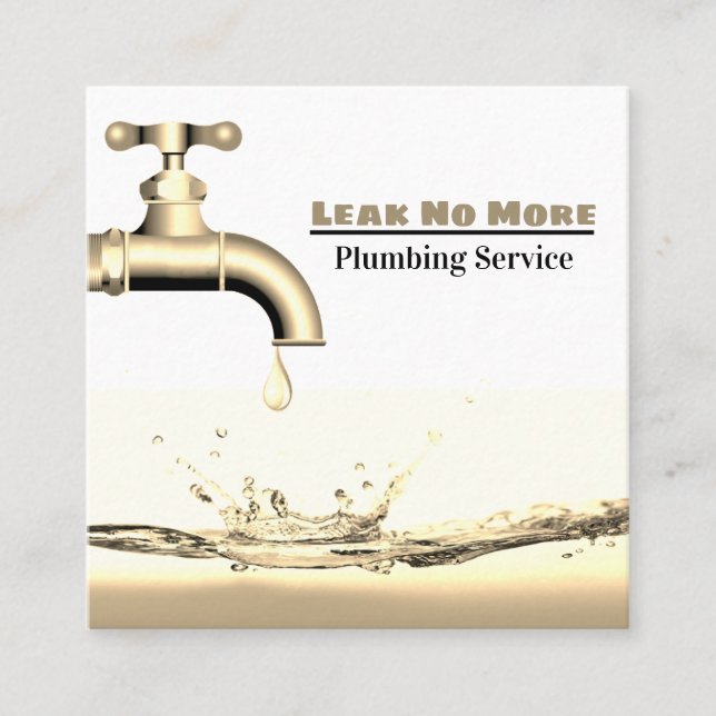 Leaking Pipe Water Splash Plumbing Service Square Business Card (Front)
