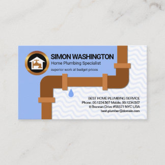 Leaking Plumbing Pipe Blue Wavy Water Pipe Fitter Business Card