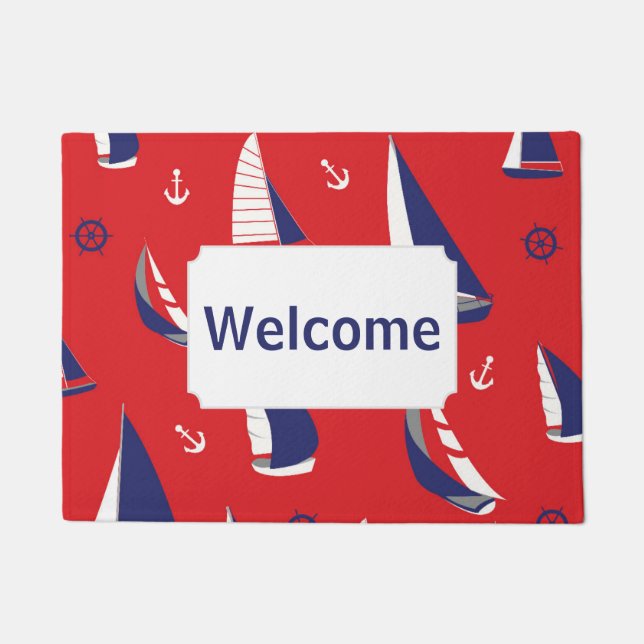 Lean Sailboat Pattern | Add Your Text Doormat (Front)