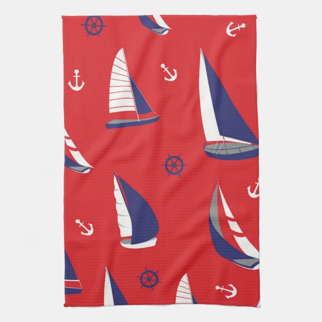 Lean Sailboat Pattern Kitchen Towel (Vertical)