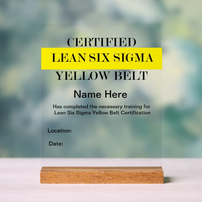 Lean SS Yellow Belt Award (Customizable) Acrylic Sign (Neutral)