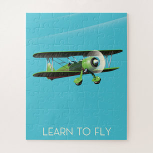 Lean To Fly vintage plane poster Jigsaw Puzzle