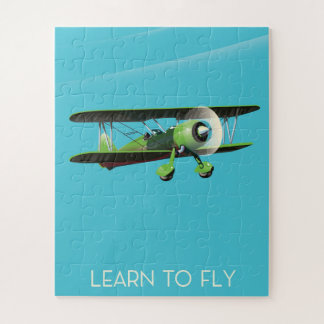 Lean To Fly vintage plane poster Jigsaw Puzzle
