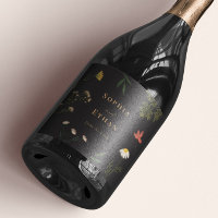 Leander Elegant Floral Wedding Wine Bottle Labels