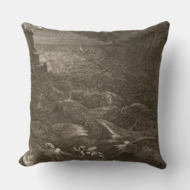 Leander Swims Over the Hellespont to Meet his Mist Throw Pillow (Front)