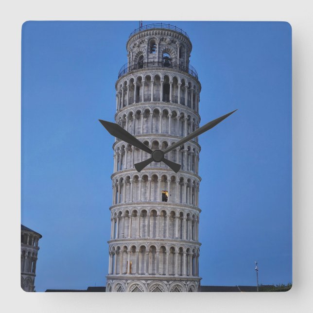 Leaning Tower at Dusk Square Wall Clock (Front)