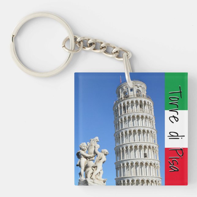 Leaning tower of Pisa and Putti Fountain statue Keychain (Front)