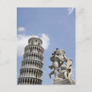 Leaning Tower of Pisa and Statue, Italy Postcard