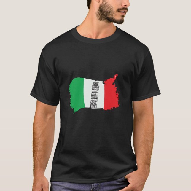 Leaning Tower of Pisa in Tuscany with Italy Flag T-Shirt (Front)
