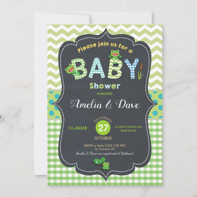 Leap Frog Baby Shower Boy Gender Neutral Frogs Invitation (Front)