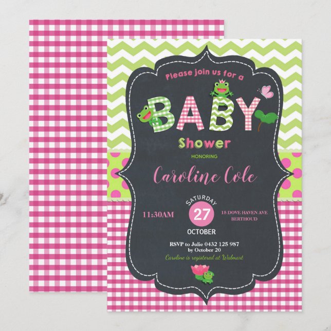 Leap Frog Baby Shower Girl Invitation (Front/Back)