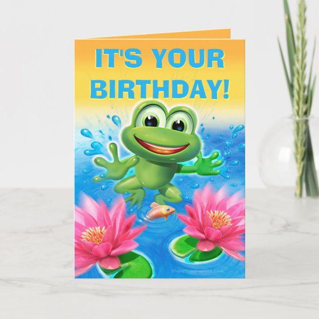 Leap Frog birthday card customisable message (Front)