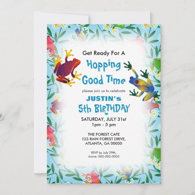 Leap Frog Jungle kids Birthday Party Invitation (Front)