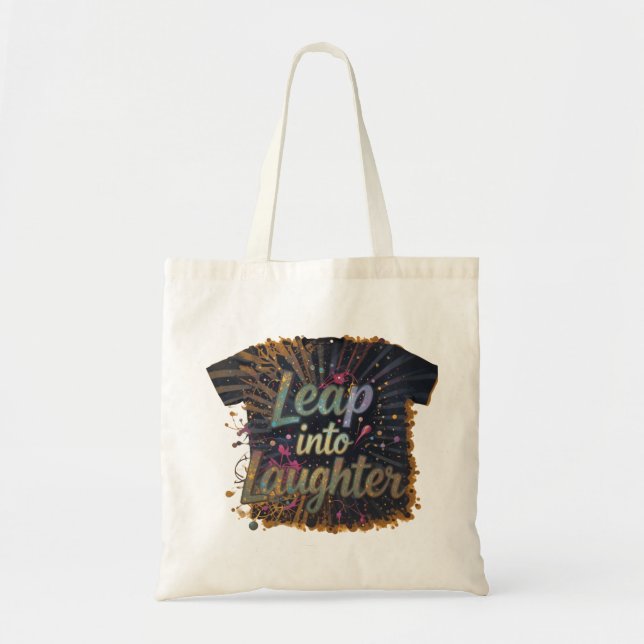 "Leap into Laughter" Fun Graphic T-Shirt Tote Bag (Front)