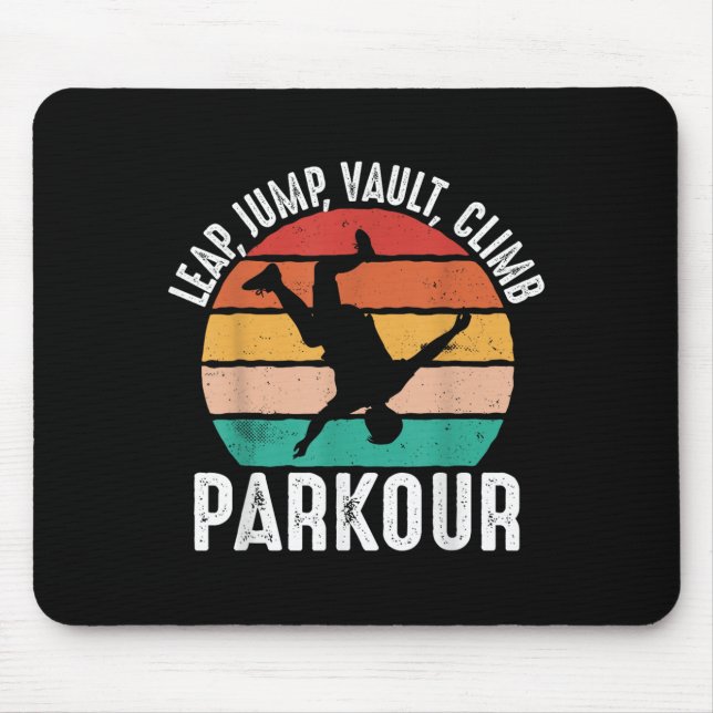 Leap Jump Vault Climb Parkour - Retro Traceur Runn Mouse Pad (Front)