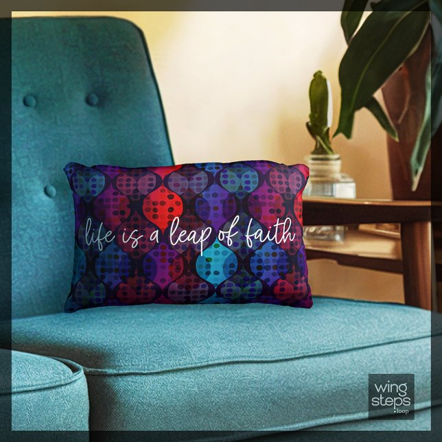 Leap of Faith Blue Teal Purple Red Polka Dot Ogee Accent Pillow (Creator Uploaded)