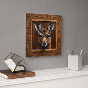 Leap of Nature: A Kangaroo Wood Print, Square Wall Clock