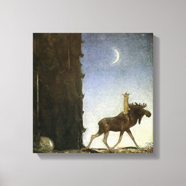 “Leap the Elk” Watercolor by John Bauer Canvas Print (Front)